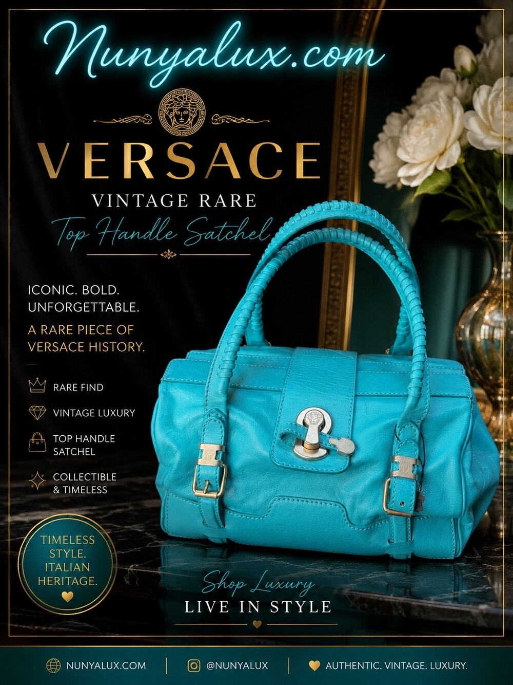 Versace vintage top handle satchel Rare EUC & COA